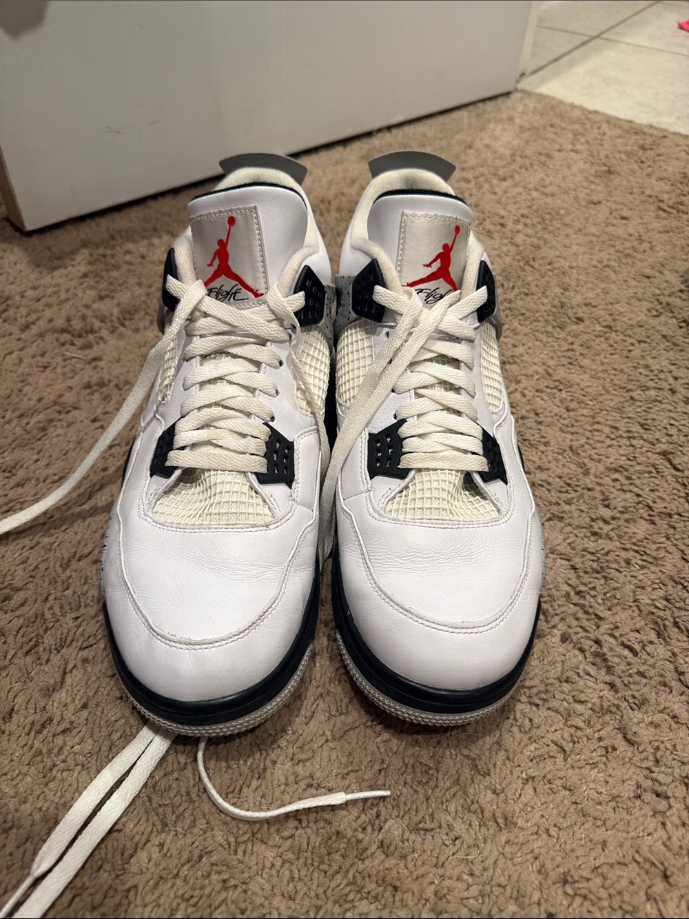 Nike White/Black/Red Air Jordan 4 Sneakers